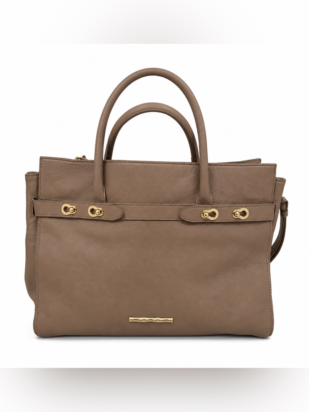 Elaine Turner Large Leather Crossbody Satchel Handbag Taupe